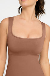 Square Neck Short Sculpting Jumpsuit - Brown